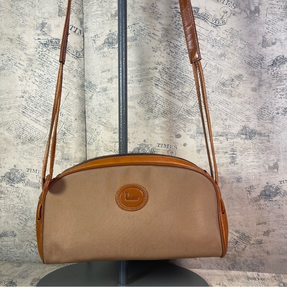 Lancel Paris Vintage Crossbody Bag Made in France Nylon Leather Designer Shoulde